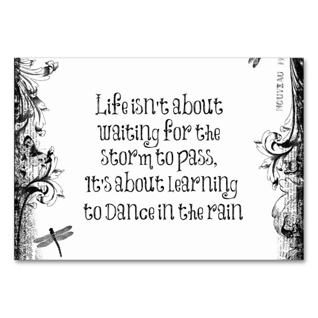 Inspiration zum Tanzen bei Regen Zitat Tischnummer (Vorderseite)