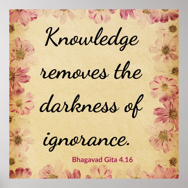 Inspirational Beige Pink Gita Knowledge Quote Art  Poster (Vorne)