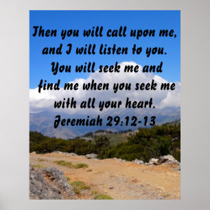 Inspirational Bible Verse Custom Jeremiah 29:12-13 Poster