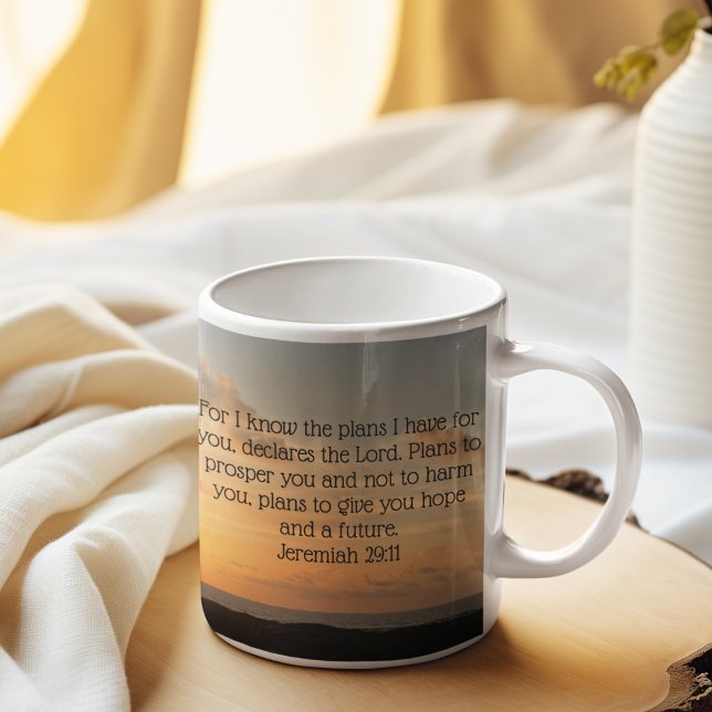 Inspirational Bible Verse Jeremiah 29:11 Sonnenauf Kaffeetasse (Von Creator hochgeladen)