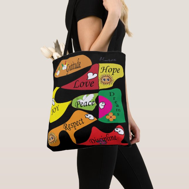Inspirational Black Tote: Peace Joy Discipline (Von Nahem)