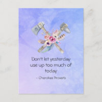 Inspirational Cherokee Proverb mit Tomahawk