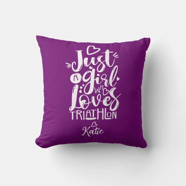 Inspirational Girl Triathlon Lila Modern Script Kissen (Vorderseite)