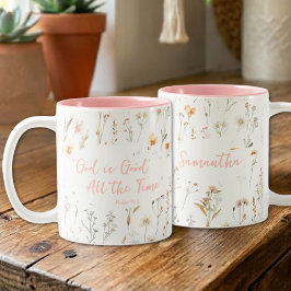 Inspirational God Is Good Watercolor Wildflowers Zweifarbige Tasse