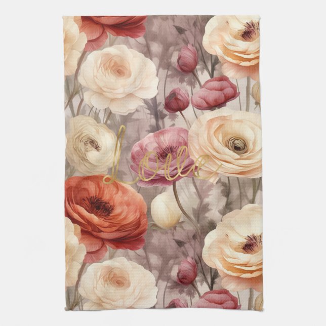 Inspirational gold love burgundy cream floral geschirrtuch (Vertikal)