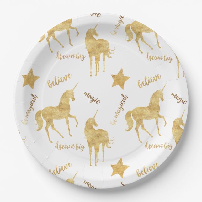 Inspirational Gold Unicorns Stars Pappteller (Vorderseite)