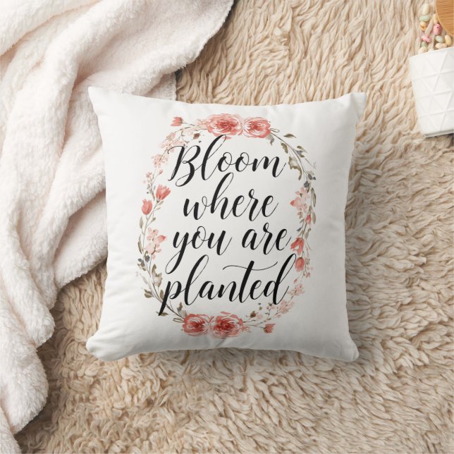 Inspirational Growth Quote with Pink Flowers Kissen (Decke)