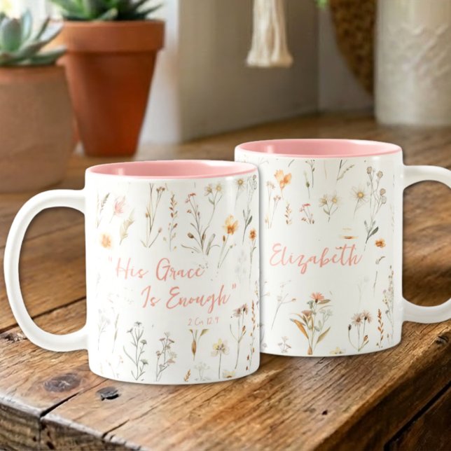 Inspirational His Grace Watercolor Wildflowers Zweifarbige Tasse (Von Creator hochgeladen)