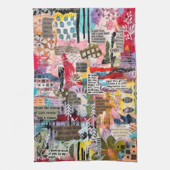 Inspirational Mixed Media Collage Kitchen Towel Geschirrtuch (Vertikal)