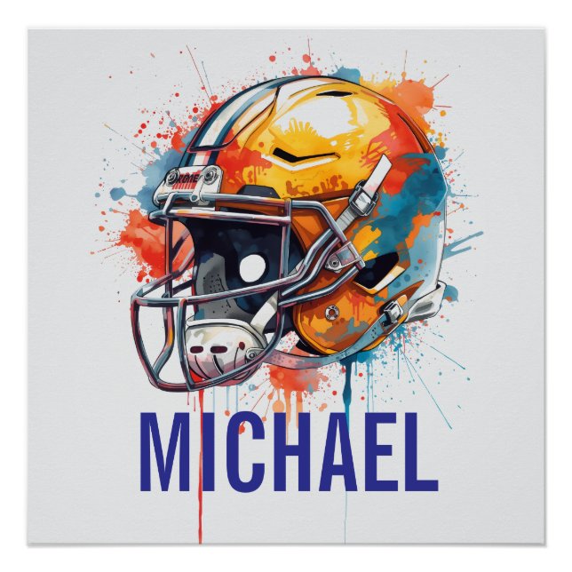 Inspirational Motivational Football Helmet Name Poster (Vorderseite)
