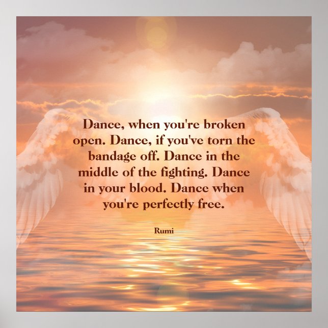 Inspirational Motivational Rumi Quote Angel Wings Poster (Vorne)