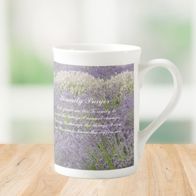 Inspirational Serenity Prayer Lavender Garden Prozellantasse (In Situ)
