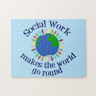 Inspirational Social Work World Quote Blue Puzzle