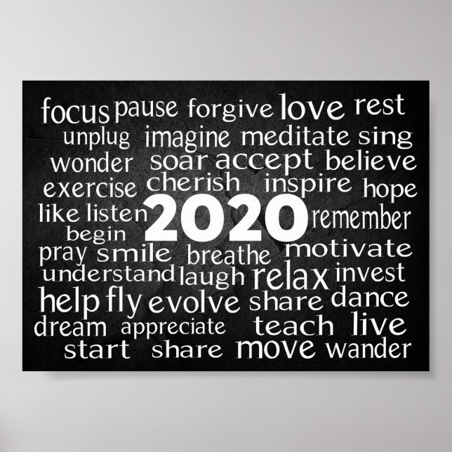 Inspirational Verb Word Cloud für 2020 Poster (Vorne)