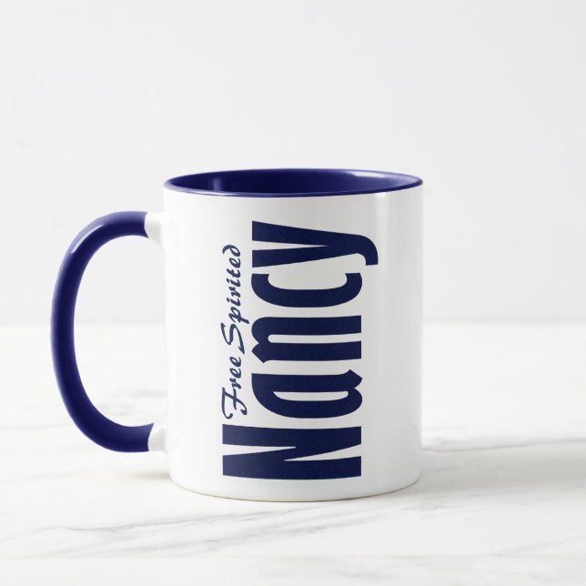Inspirationsangepasster Name "Nancy" in Navy Blue Tasse (Links)