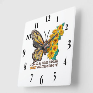Inspirationsblume/Kreuz/Schmetterling Quadratische Wanduhr