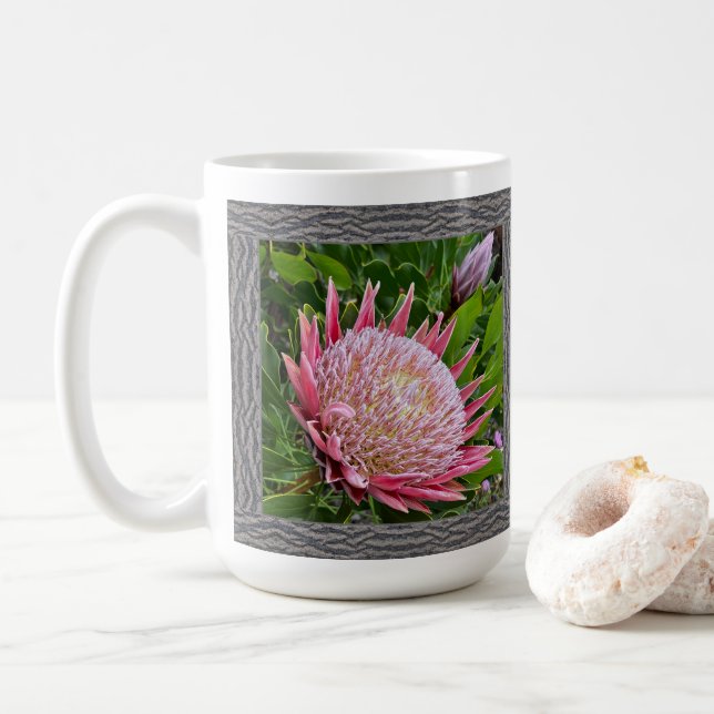 Inspirationskaffee-Tasse mit rosa Protea Kaffeetasse (Mit Donut)