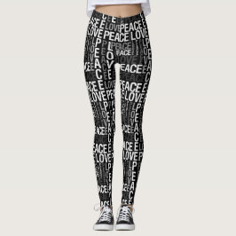 Inspirationssätze Liebe Frieden Schwarz und Weiß Leggings