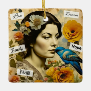 Inspirationswörter und Vintage Lady Personalisiert Keramikornament