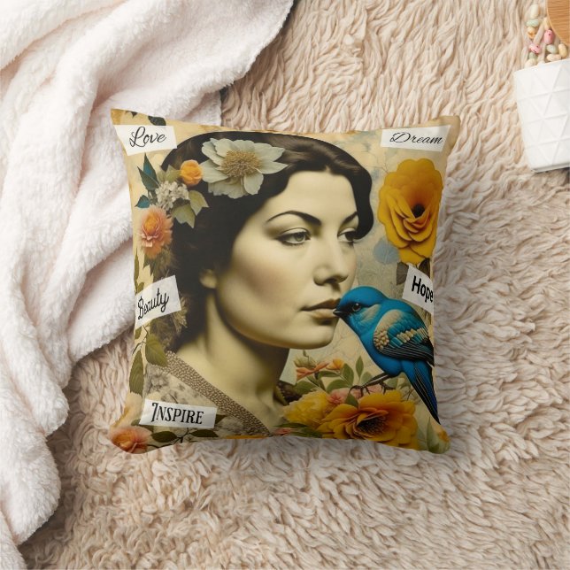 Inspirationswörter und Vintage Lady Personalisiert Kissen (Decke)