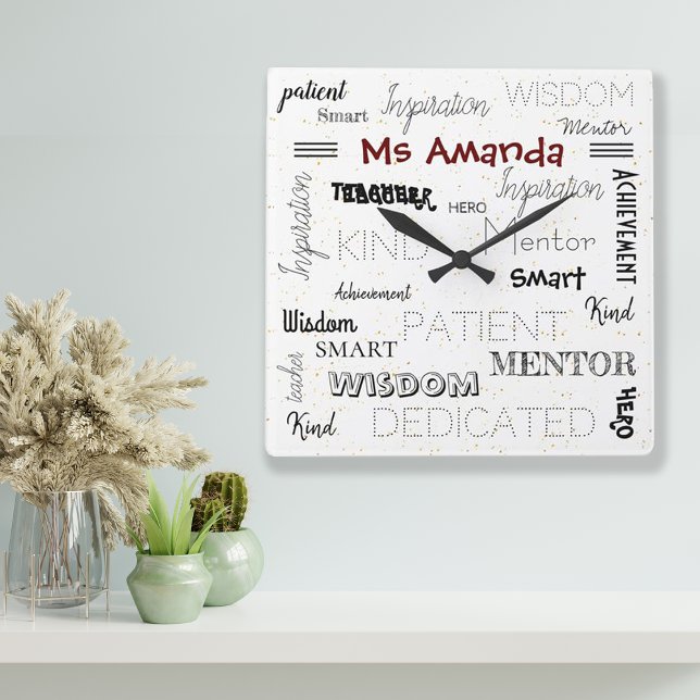 Inspirationswortmentor Lehrerbewertung Quadratische Wanduhr (Inspirational Words Mentor Teacher Appreciation Square Wall Clock)