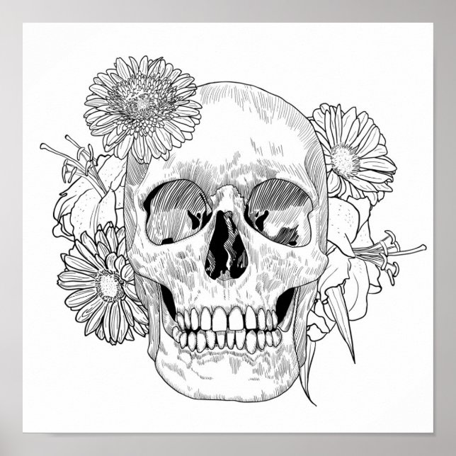 Inspired Skull And Flowers 2 Poster (Vorne)