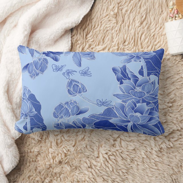 Inspirier Bloom Your Own Way Blue Chinoiserie Lendenkissen (Decke)