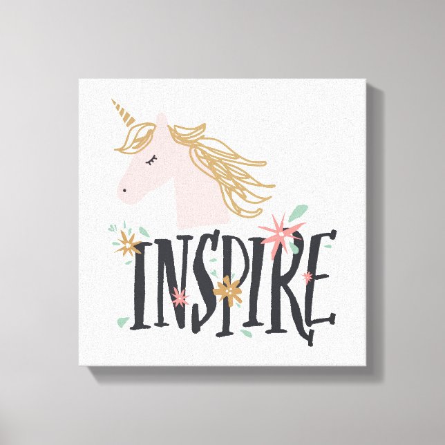 Inspirier | Gold Mane Unicorn Leinwanddruck (Vorderseite)