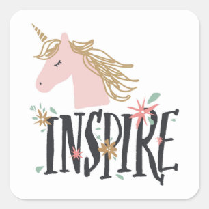 Inspirier Gold Mane Unicorn Quadratischer Aufkleber