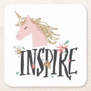 Inspirier  Gold Mane Unicorn Rechteckiger Pappuntersetzer