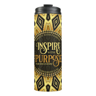 Inspirier Orange Black Yellow Art Deco Mandala Thermosbecher