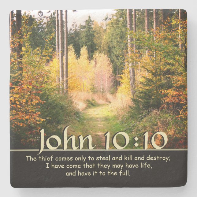 Inspirierend Bibelverse John 10 10 Herbstweg Steinuntersetzer (Vorderseite)