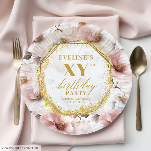 Inspirierend Blush Floral Gold Geburtstagspapier-T Pappteller