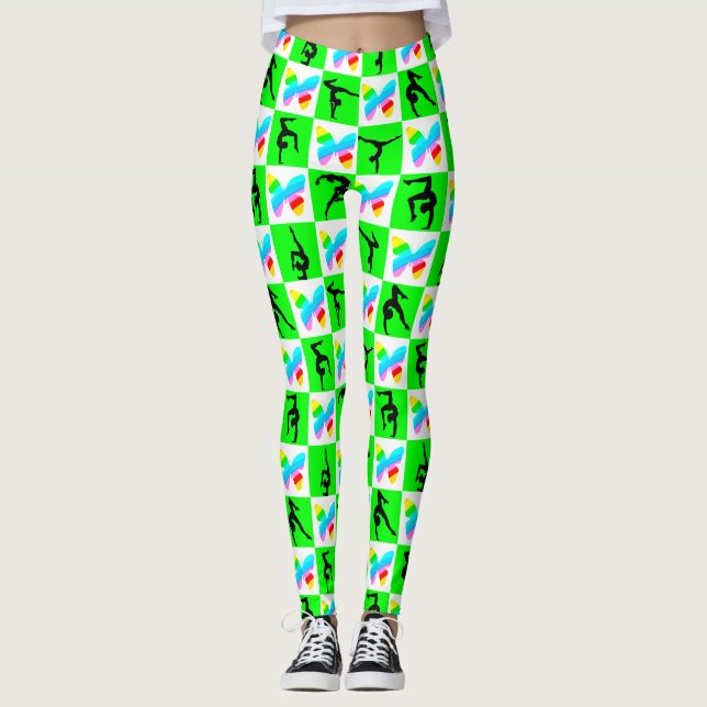 INSPIRIEREND GREEN BUTTERFLY GYMNASTICS LEGGINGS (Vorderseite)