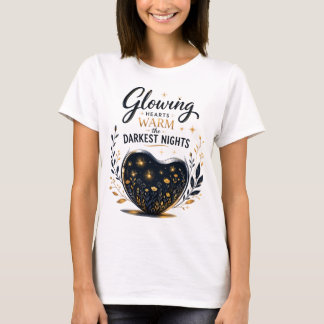 Inspirierende leuchtende Herzen erwärmen die dunke T-Shirt