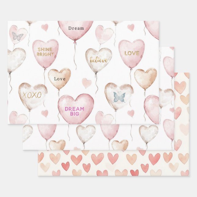 Inspirierende rosa Creme-Herzen Geschenkpapier Set (Set)
