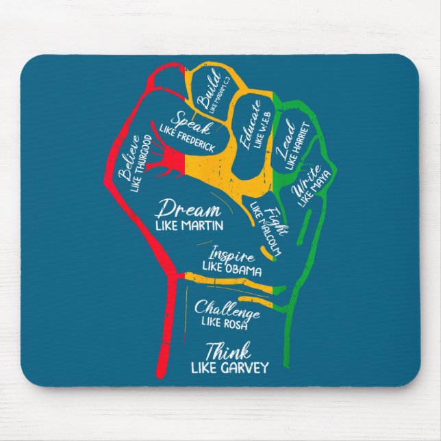 Inspirierende schwarze Führer Power-Faust Hand sch Mousepad (Vorne)
