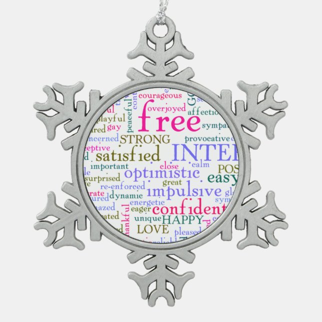 inspirierende Worte Schneeflocken Zinn-Ornament (Vorderseite)