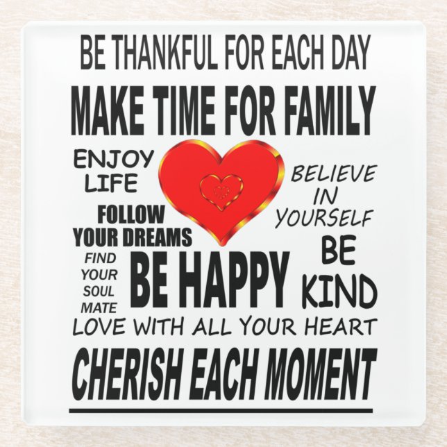 inspirierende Worte zum Leben Glasuntersetzer (Vorderseite)