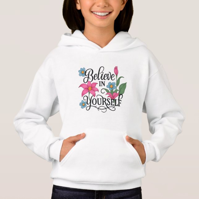 Inspirierender floraler Kinderpullover mit Kapuze Hoodie (Vorderseite)