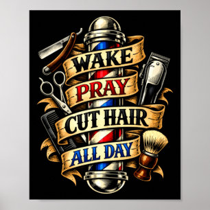 Inspirierender Friseur wachtet betet Haare schneid Poster