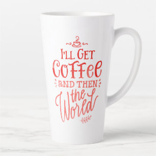 Inspirierender Kaffee-Spruch in roter Kalligrafie Milchtasse