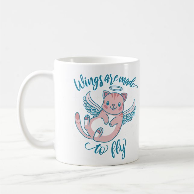 Inspirierender Spruch: Flügel sind zum Fliegen da Kaffeetasse (Links)