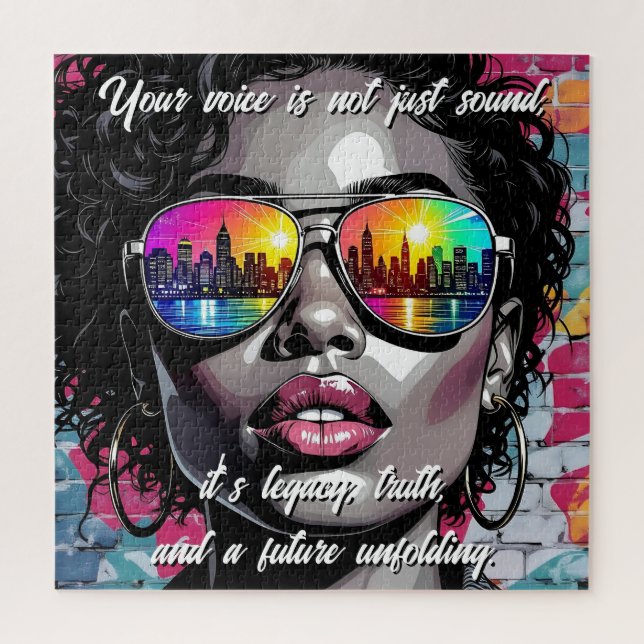 Inspirierender Spruch und Stadtfrau Puzzle (Vertikal)