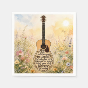 Inspirierender Text auf einer akustischen Gitarre Serviette