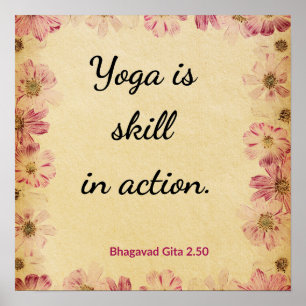 Inspirierendes Beige Rosa Gita Yoga Zitat Floral Poster
