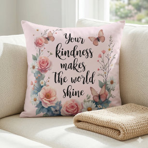 inspirierendes Blumenzitat mit Schmetterlingen Kissen