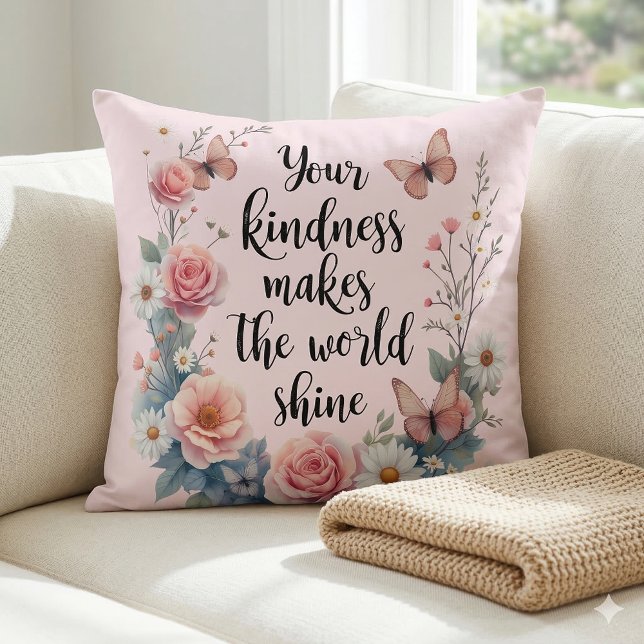 inspirierendes Blumenzitat mit Schmetterlingen Kissen (Inspirational Floral Quote with Butterflies Throw Pillow Mockup A)