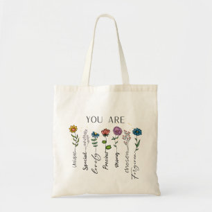 Inspirierendes florales Zitat Wildblumen Affirmati Tragetasche