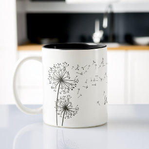 Inspirierendes Grafik-Wunsch-Löwenzahn-Motiv Zweifarbige Tasse